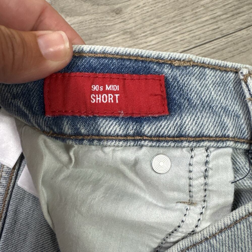 Lucky Brand 90s Midi Jean Shorts Frayed Hem Embroidery Light Wash sz 10/30 - Picture 4 of 7